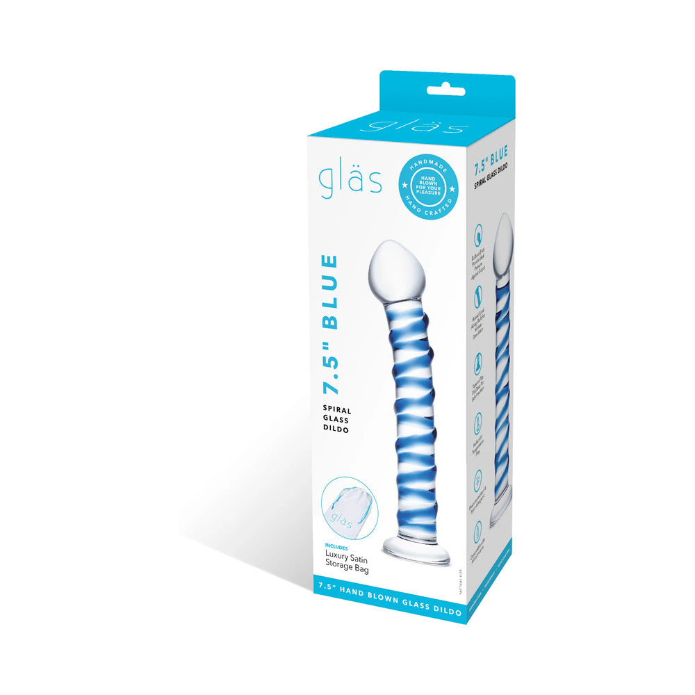 Glas 7.5 inches Blue Spiral Glass Dildo