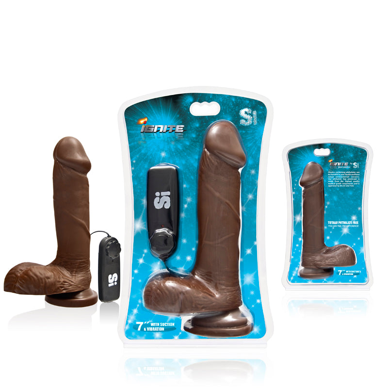 SI 7 inches Cock w/Balls, Vibrating Egg & Suction Cup - Brown