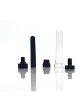 Boneyard The Skwert Silicone Douche Adaptor Kit Set components including black and clear adapters on a reflective surface.