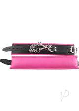 Rouge Padded Leather Adjustable Ankle Cuffs Black and Pink with soft leather lining and metal hardware.