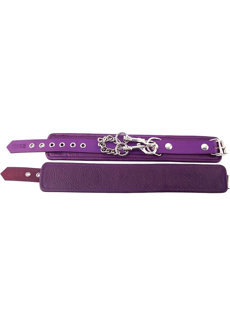 Rouge Plain Leather Adjustable Wrist Cuffs Purple featuring genuine leather in bold purple with secure metal accents.