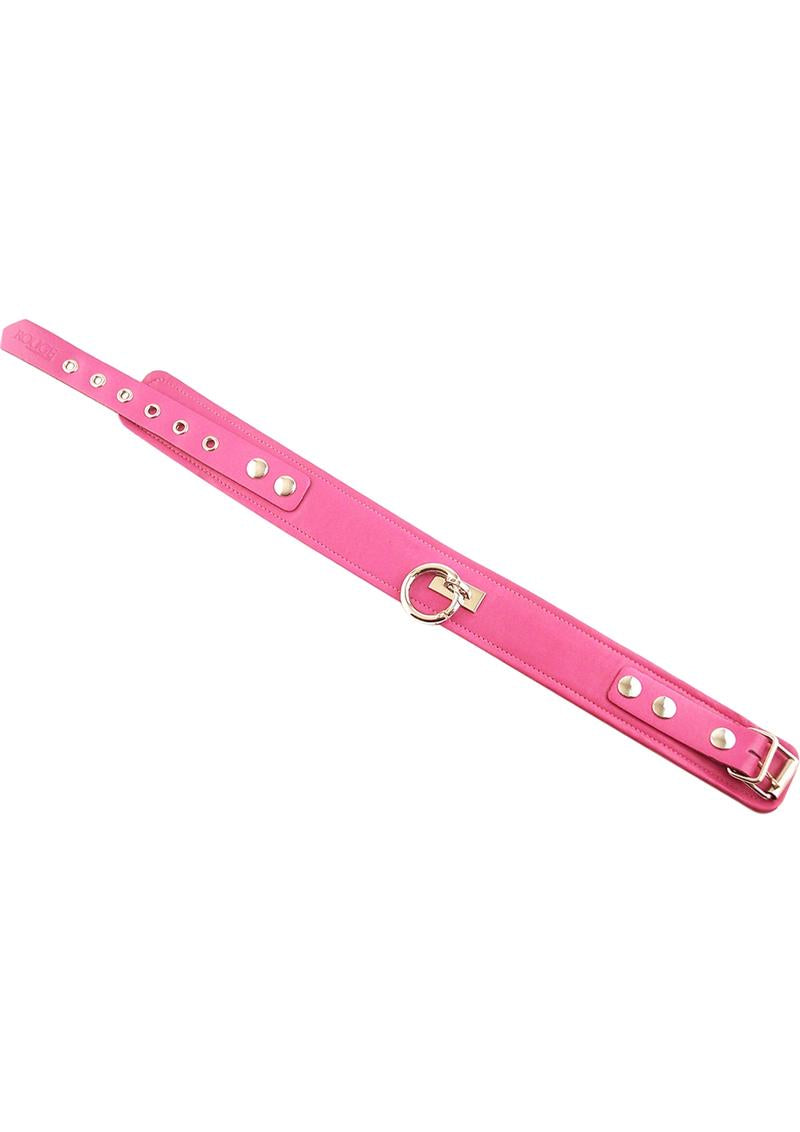 Rouge Plain Leather Adjustable Collar 1 Ring Pink displayed in a vibrant pink color with sleek design and shiny ring.