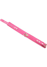 Rouge Plain Leather Adjustable Collar 1 Ring Pink displayed in a vibrant pink color with sleek design and shiny ring.