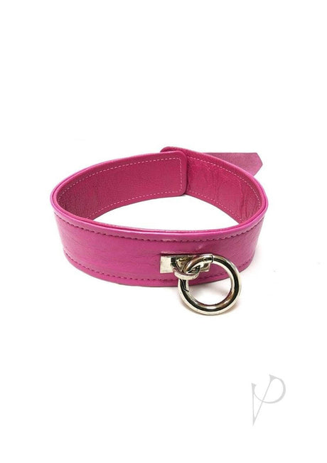Rouge Plain Leather Adjustable Collar 1 Ring Pink showcasing a vibrant pink design, perfect for fashion and intimate wear.