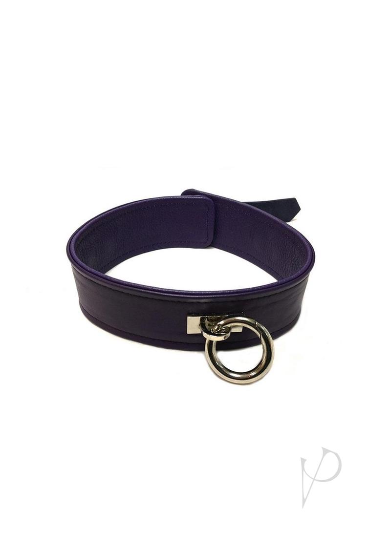 Rouge Plain Leather Adjustable Collar 1 Ring Purple with a sleek design in rich leather and shiny metal ring.