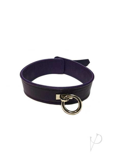 Rouge Plain Leather Adjustable Collar 1 Ring Purple with a sleek design in rich leather and shiny metal ring.