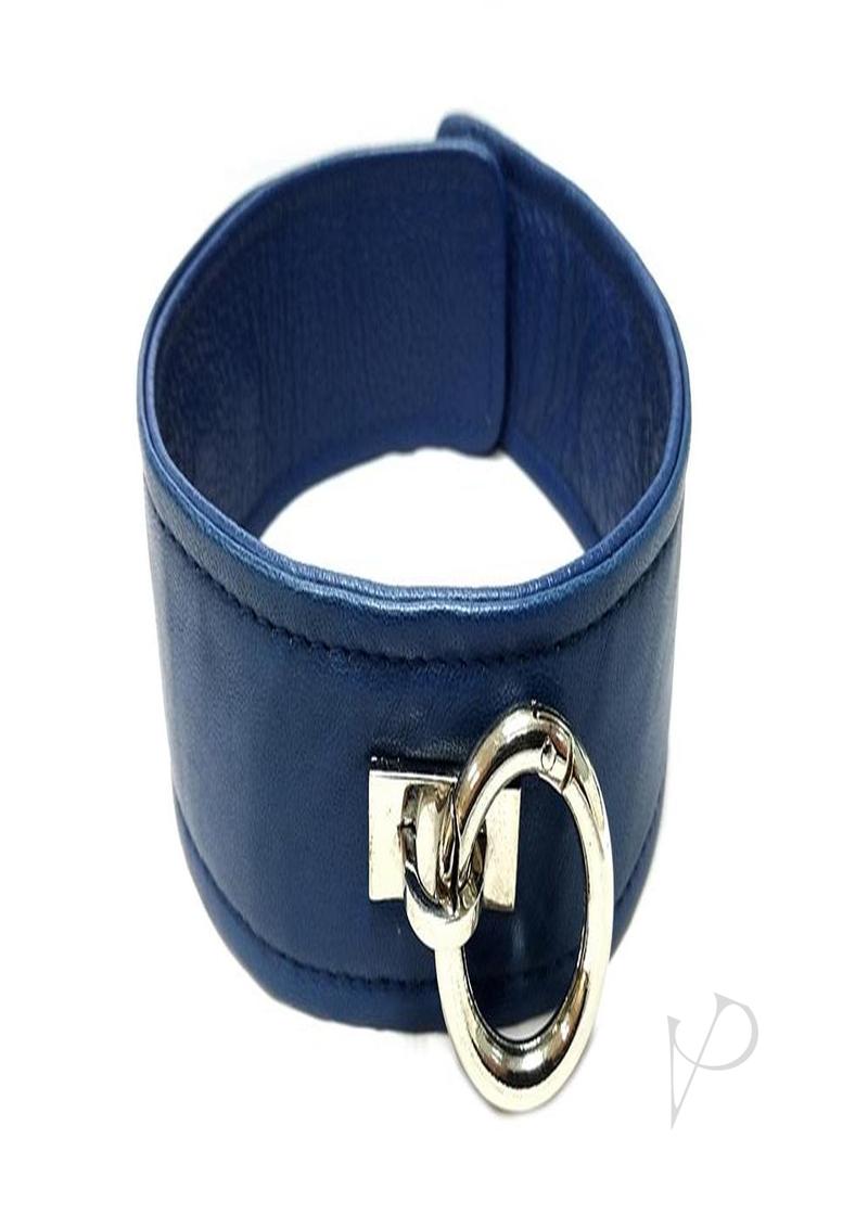 Rouge Plain Leather Adjustable Collar 1 Ring Blue featuring smooth leather and a removable O-ring in a stylish design.