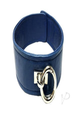 Rouge Plain Leather Adjustable Collar 1 Ring Blue featuring smooth leather and a removable O-ring in a stylish design.