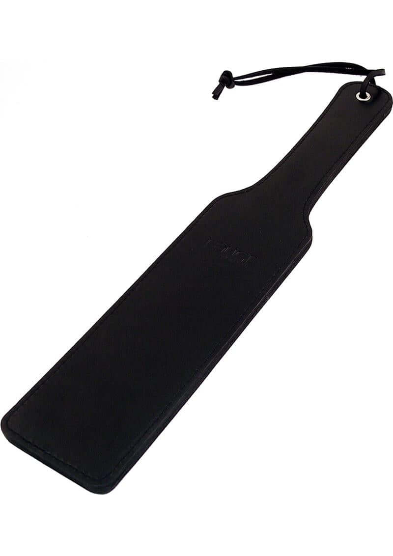 Rouge Long Leather Paddle Black, a sleek leather paddle for sensual and playful spanking experiences.