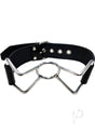 Rouge Leather Adjustable Spider Gag Black with polished stainless steel frame and leather straps for bondage play.