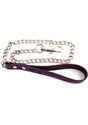 Rouge Leather Lead Chain Leash Purple featuring a purple leather handle and a sturdy metal chain.