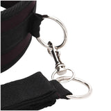 Close-up of Lux Fetish Collar and Leash Set Adjustable Black with metal clips for secure attachment.