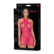 Electric Lingerie Electric Pink Mesh Halter Dress packaging featuring a model in vibrant mesh fabric design.