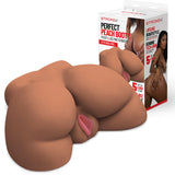 Stroke-x Perfect Peach Booty Masturbator Brown showing lifelike details and packaging, crafted from genuine Tech-Skin.