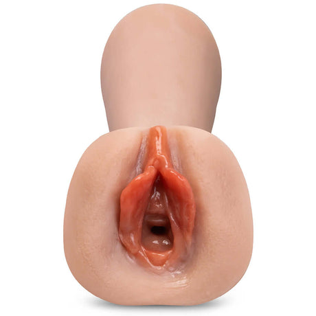 Stroke-x Juicy Pussy Self-Lubricating Stroker showcasing realistic design and textures for enhanced pleasure.