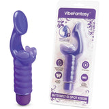 Vibefantasy Butterfly G-spot Kisser Vibrator Purple displayed with packaging, featuring ergonomic design and dual stimulation.