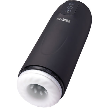 He-Vibe Power Thrust Pro Vibrating Masturbator showcasing its realistic design and multiple function buttons.