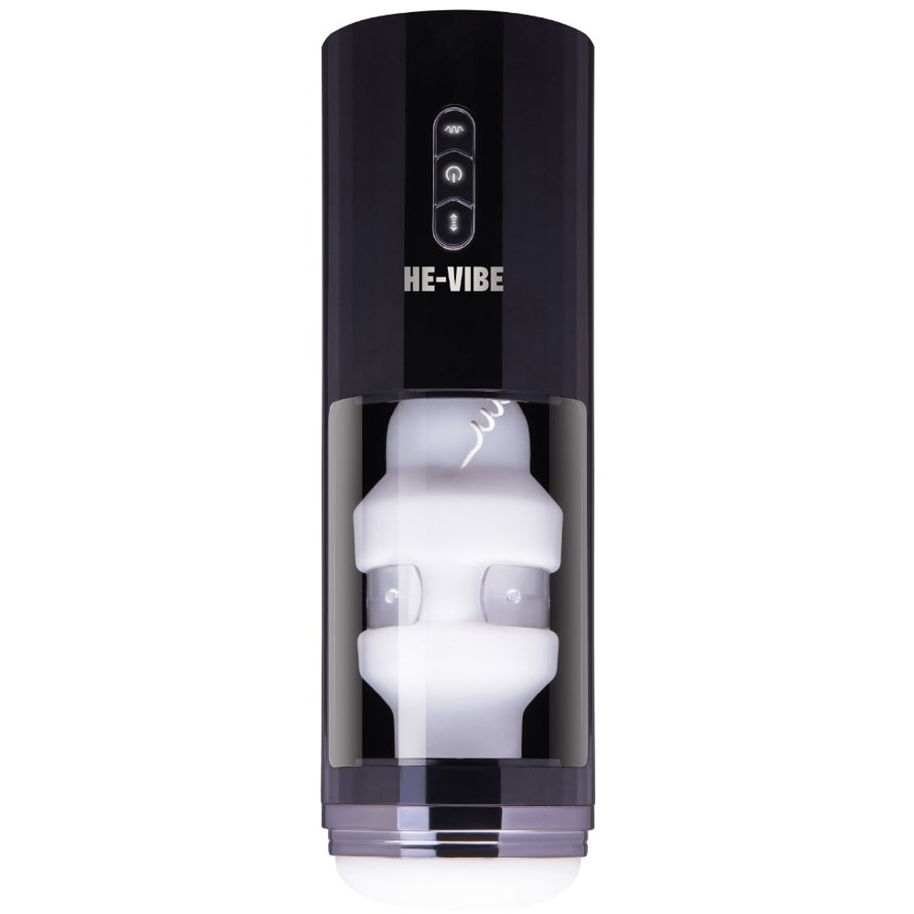 He-Vibe Thrust & Bust Thrusting Vibrating Masturbator with automatic thrusting and vibration features.