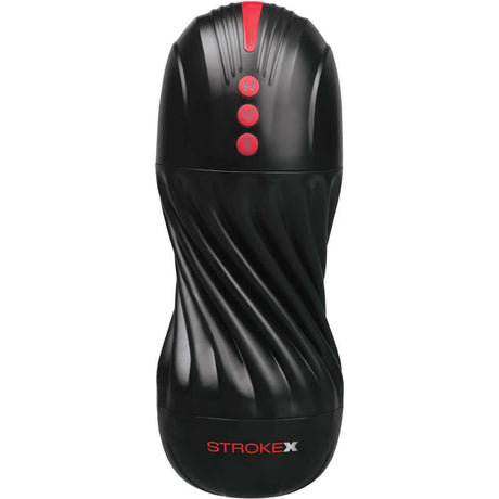 Stroke-x Grip Tight Auto Twister Masturbator in sleek black design with control buttons.