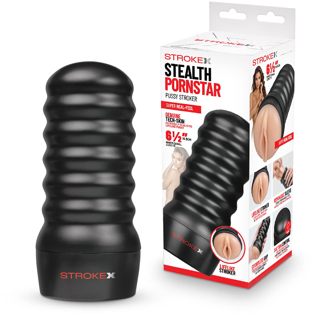 Stroke-x Stealth Porn Star Pussy Stroker with textured design for realistic pleasure experience.