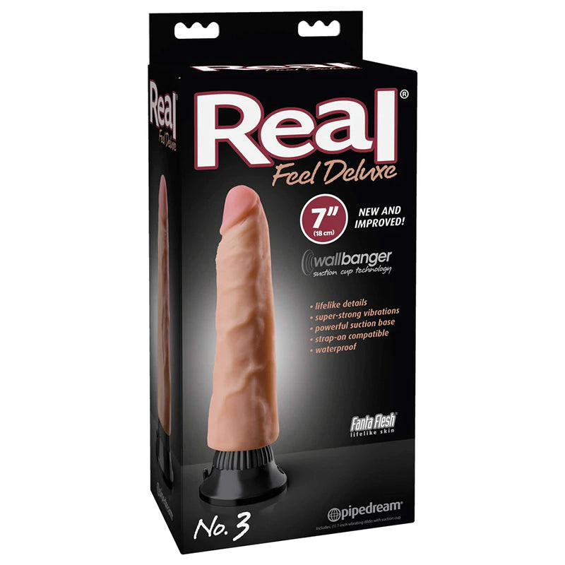 Real Feel Deluxe No. 3 Realistic 7 inches Vibrating Dildo With Suction Cup Beige