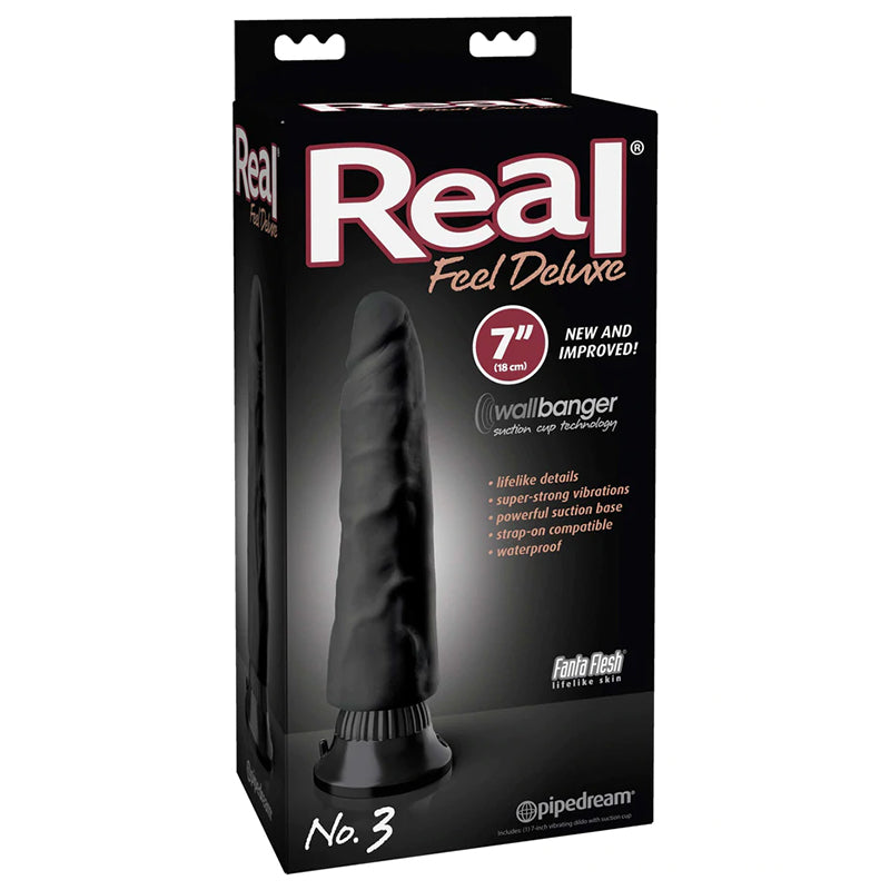 Real Feel Deluxe No. 3 Realistic 7 inches Vibrating Dildo With Suction Cup Black