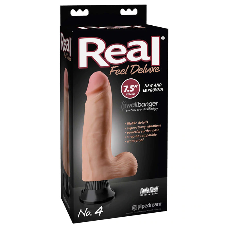 Real Feel Deluxe No. 4 Realistic 7.5 inches Vibrating Dildo With Balls and Suction Cup Beige