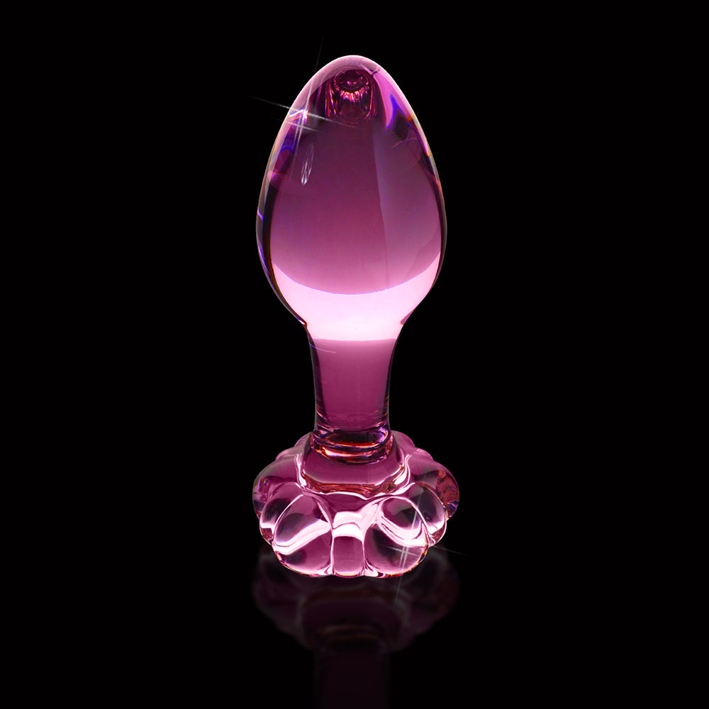 Icicles No. 48 Glass 3.5 inches Anal Plug With Flower Base Pink