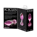 Icicles No. 48 Glass 3.5 inches Anal Plug With Flower Base Pink