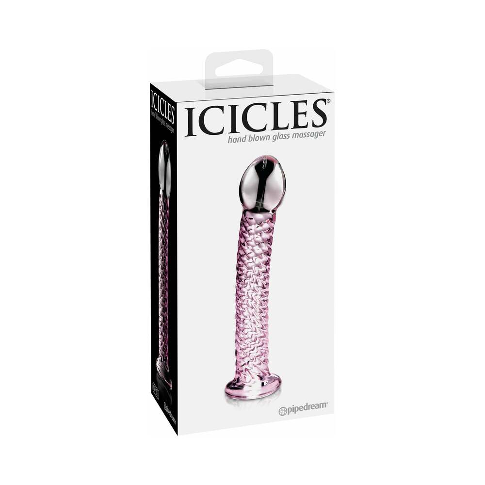 Icicles No. 53 Curved Textured 7 inches Glass Dildo Pink