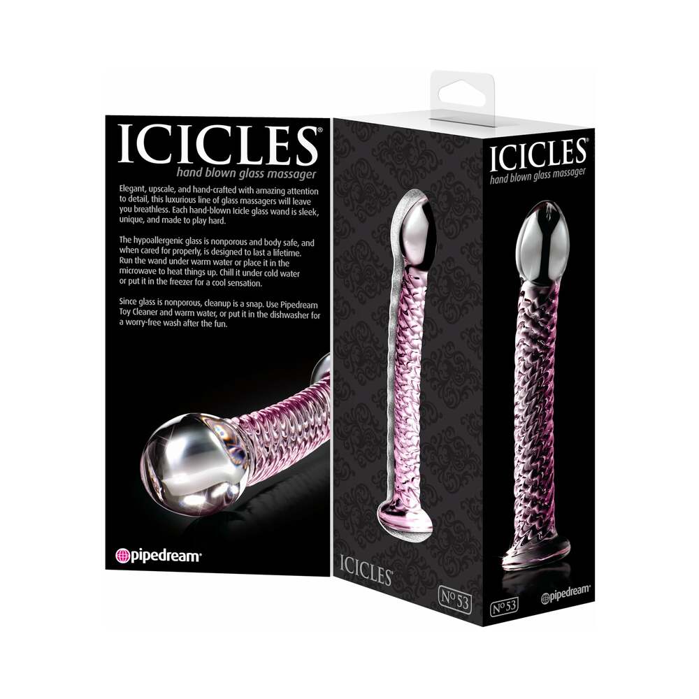 Icicles No. 53 Curved Textured 7 inches Glass Dildo Pink