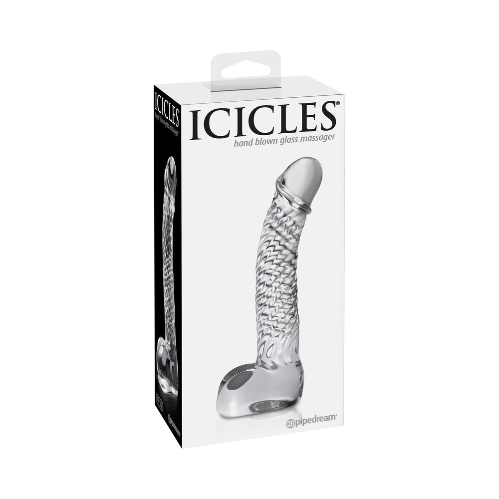 Icicles No. 61 Curved Textured 6.5 inches Glass Dildo Clear