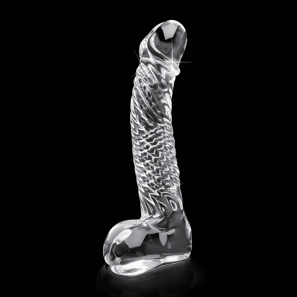Icicles No. 61 Curved Textured 6.5 inches Glass Dildo Clear