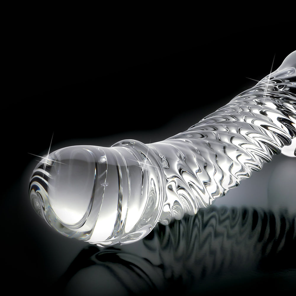 Icicles No. 61 Curved Textured 6.5 inches Glass Dildo Clear