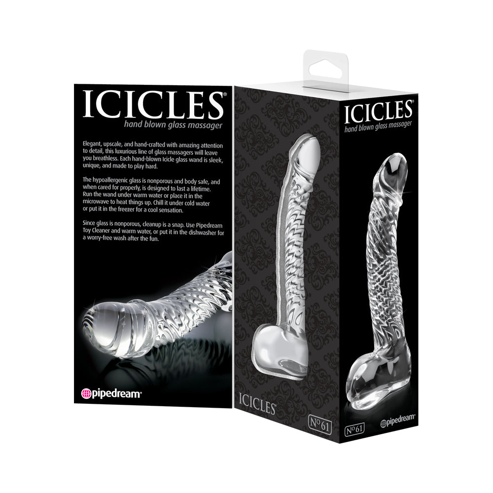 Icicles No. 61 Curved Textured 6.5 inches Glass Dildo Clear