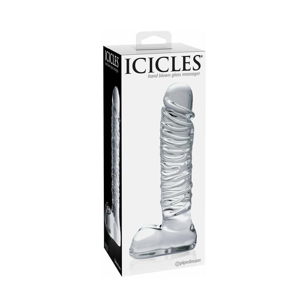 Icicles No. 63 Ribbed Realistic 8.5 inches Glass Dildo Clear