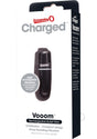 Charged Vooom Rechargeable Bullet Vibrator Black in packaging with 10 vibration functions and compact design.