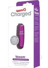 Charged Vooom Rechargeable Bullet Vibrator Purple packaging showcasing compact design and vibrant color.