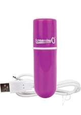 Charged Vooom Rechargeable Bullet Vibrator Purple with USB charging cable, compact and discreet design.