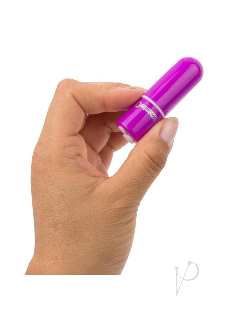 Hand holding the Charged Vooom Rechargeable Bullet Vibrator Purple for discreet pleasure.