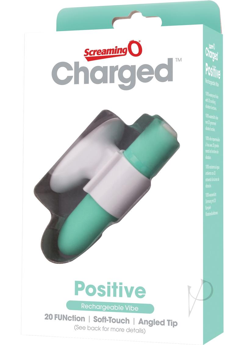 Charged Positive Rechargeable Waterproof Vibrator Kiwi in packaging showcasing sleek design and features.