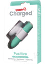 Charged Positive Rechargeable Waterproof Vibrator Kiwi in packaging showcasing sleek design and features.