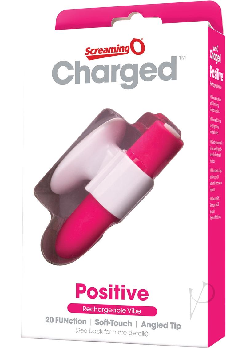 Charged Positive Rechargeable Waterproof Vibrator Pink packaging showcasing the vibrant massager design and features.