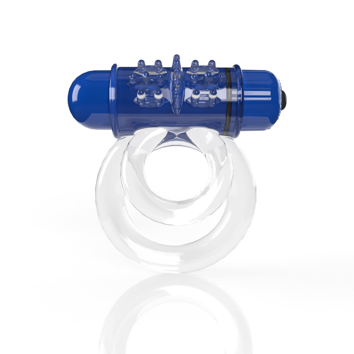 Screaming O 4B Double O 6 Blueberry Vibrating Cock Ring with double ring design and removable bullet for pleasure.