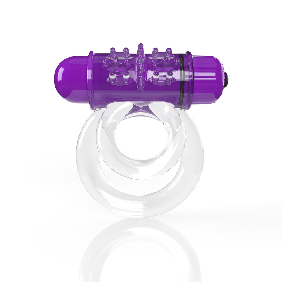 Screaming O 4B DoubleO 6 Vibrating Cock Ring Grape in purple with dual rings for shared pleasure.