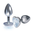 Silver Starter Heart Bejeweled Stainless Steel Plug Diamond with chrome body and heart-shaped gem base.