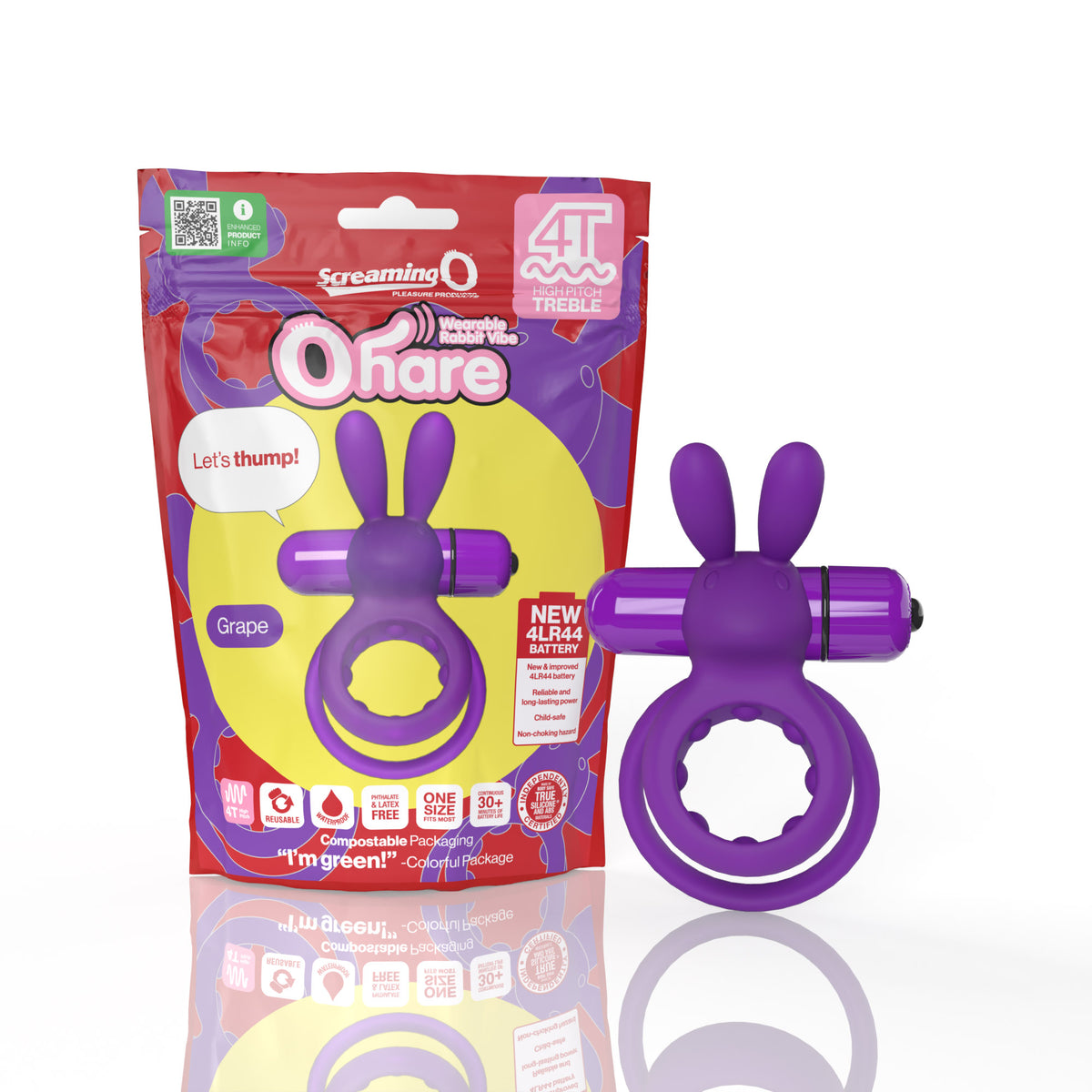 Screaming O 4T Ohare Vibrating Cock Ring Grape displayed with packaging.