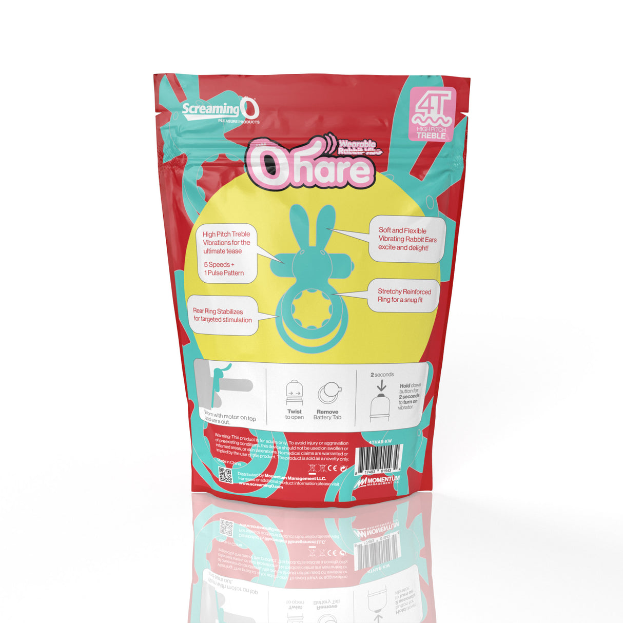 Screaming O 4T Ohare Kiwi Vibrating Cock Ring packaging showcasing features and design.