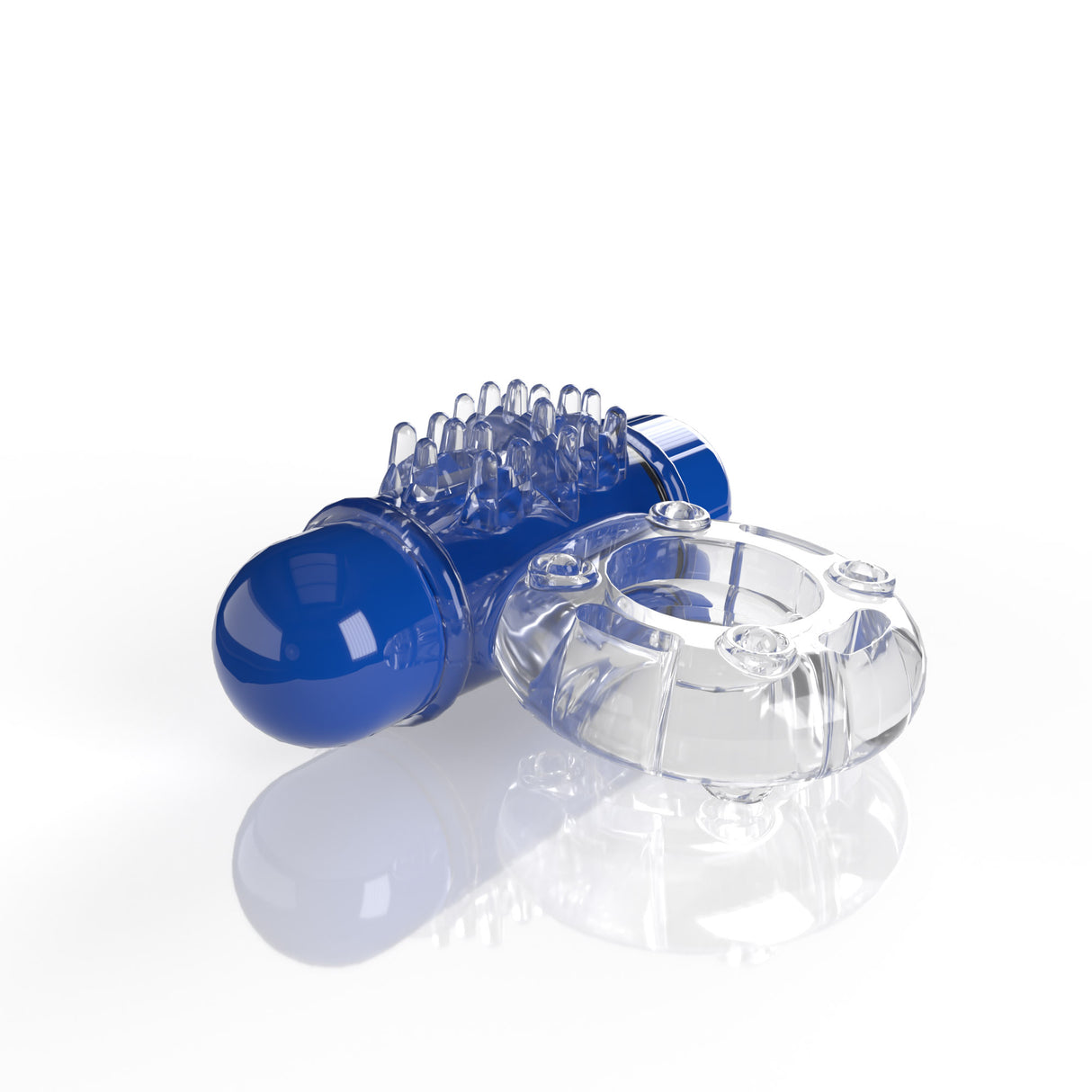 Screaming O 4T OWOW Blueberry Vibrating Cock Ring featuring a blue bullet and clear stretchy support ring
