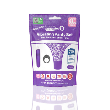 Screaming O My Secret 4T Panty Vibe Grape Purple vibrating panty set with remote control ring.